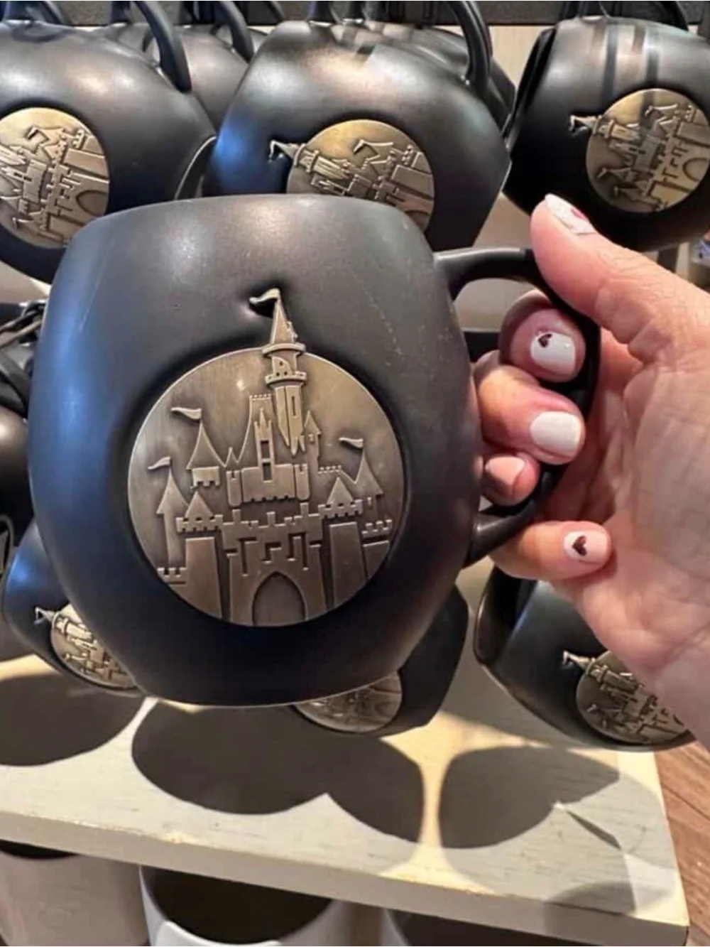 Black Ceramic Mug with Gold Cinderella’s Castle Emblem